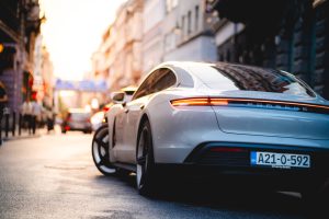 porsche standing in old street in Sarajevo